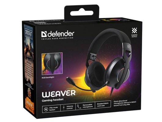 Игровые наушники проводные Defender Weaver RGB черный